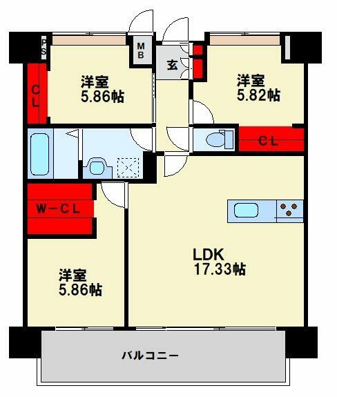 福岡県北九州市八幡東区荒生田３丁目(賃貸マンション3LDK・7階・80.15㎡)の写真 その2