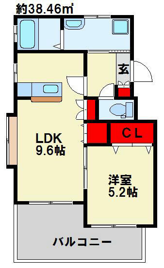 サンシャイン 301｜福岡県北九州市小倉北区菜園場２丁目(賃貸マンション1LDK・3階・38.46㎡)の写真 その2