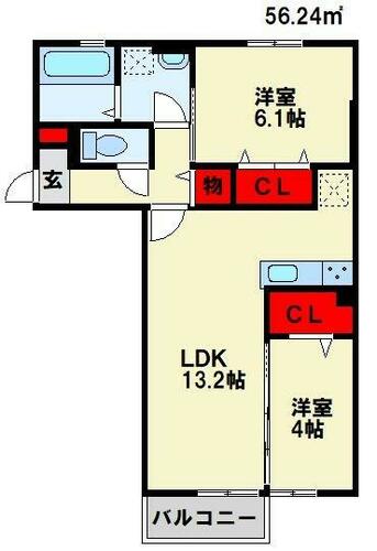 福岡県北九州市若松区宮丸２丁目（アパート）の賃貸物件の間取り