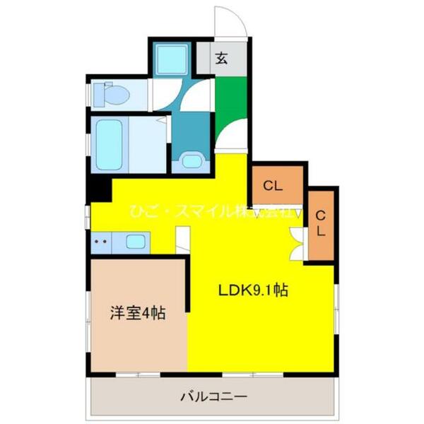 熊本県熊本市中央区新屋敷１丁目(賃貸マンション1LDK・5階・34.40㎡)の写真 その2