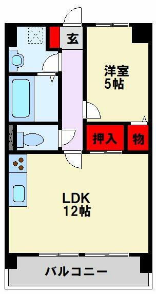 福岡県北九州市八幡東区中央１丁目(賃貸マンション1LDK・5階・42.46㎡)の写真 その2