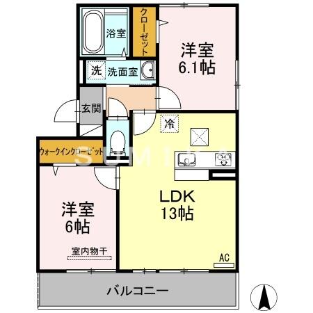 グラシューヴェルジェ　Ｂ棟｜岡山県岡山市中区平井３丁目(賃貸アパート2LDK・1階・56.71㎡)の写真 その2