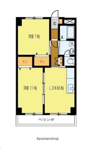 宮城県仙台市青葉区落合１丁目(賃貸マンション2LDK・3階・51.60㎡)の写真 その2