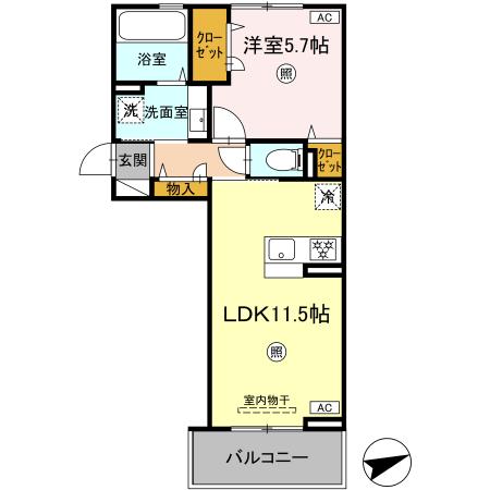 熊本県熊本市北区黒髪２丁目(賃貸アパート1LDK・2階・42.93㎡)の写真 その2