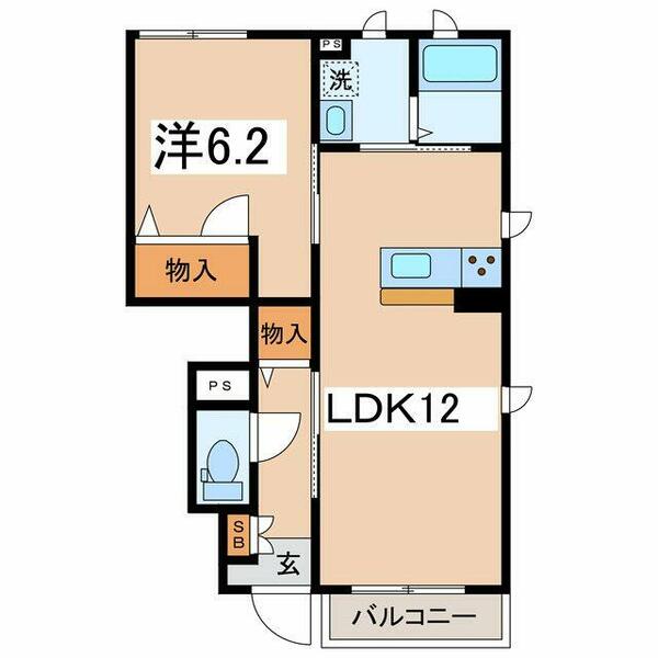 シャーメゾン　ブルーム 103｜山梨県甲府市蓬沢町(賃貸アパート1LDK・1階・45.33㎡)の写真 その2