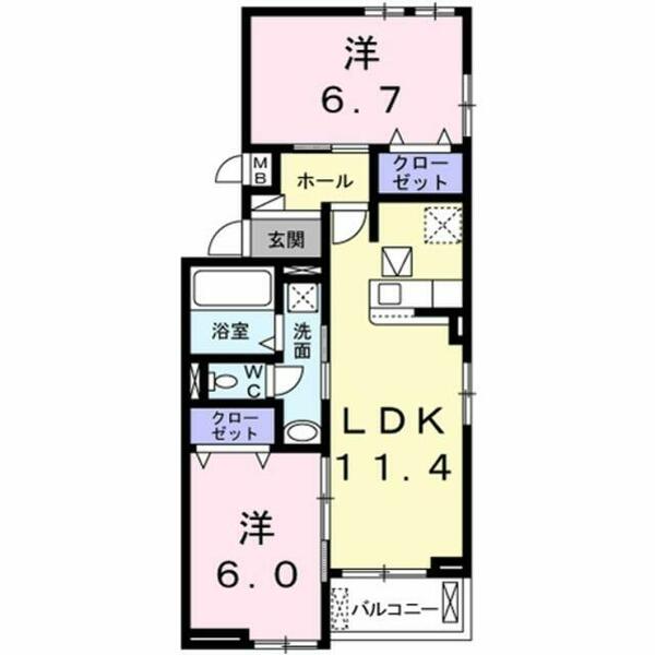 東京都町田市常盤町(賃貸アパート2LDK・3階・54.65㎡)の写真 その2