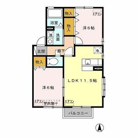 アベリアタウンＢ｜埼玉県熊谷市原島(賃貸アパート2LDK・2階・53.76㎡)の写真 その2