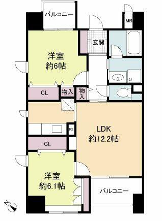 福岡県福岡市中央区渡辺通３丁目(賃貸マンション2LDK・11階・56.63㎡)の写真 その2