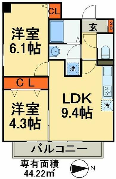 ＭＡ－ｓａｋｕｒａ　　ＩＩ 405｜千葉県鎌ケ谷市新鎌ケ谷１丁目(賃貸マンション2LDK・4階・44.22㎡)の写真 その2