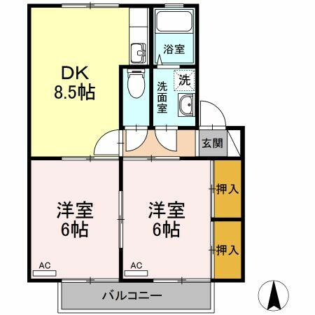 愛知県小牧市大字岩崎(賃貸アパート2DK・1階・47.66㎡)の写真 その2