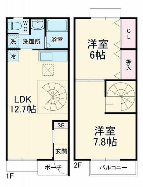 埼玉県春日部市西金野井(賃貸テラスハウス2LDK・--・59.50㎡)の写真 その2