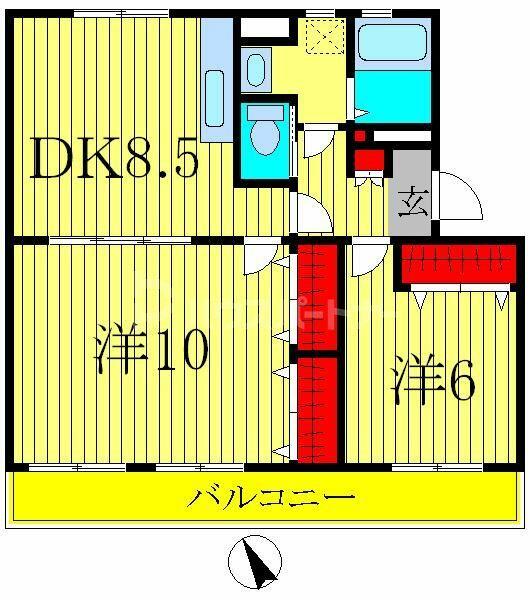 オリーブガーデン 205｜千葉県柏市旭町５丁目(賃貸マンション2DK・2階・57.00㎡)の写真 その2