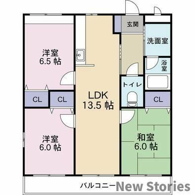 メゾンロワイヤル 206｜徳島県板野郡松茂町広島字南ハリ(賃貸マンション3LDK・2階・66.42㎡)の写真 その2