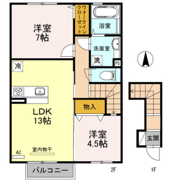 大阪府門真市北岸和田１丁目(賃貸アパート2LDK・2階・62.99㎡)の写真 その2