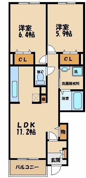 ヴィラジラーチ 103｜東京都府中市若松町３丁目(賃貸アパート2LDK・1階・55.17㎡)の写真 その2