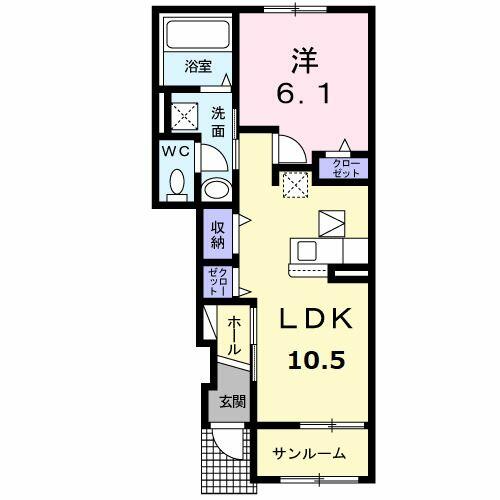 栃木県宇都宮市上横田町(賃貸アパート1LDK・1階・45.84㎡)の写真 その2