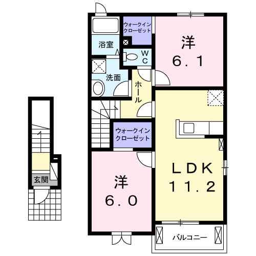 ショコラ　ド　ベル　Ⅰ 204｜宮城県大崎市鹿島台木間塚字出町(賃貸アパート2LDK・2階・57.63㎡)の写真 その2