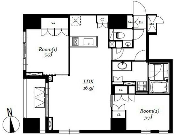 レジディア日本橋馬喰町３ 705｜東京都中央区日本橋馬喰町２丁目(賃貸マンション2LDK・7階・68.98㎡)の写真 その2