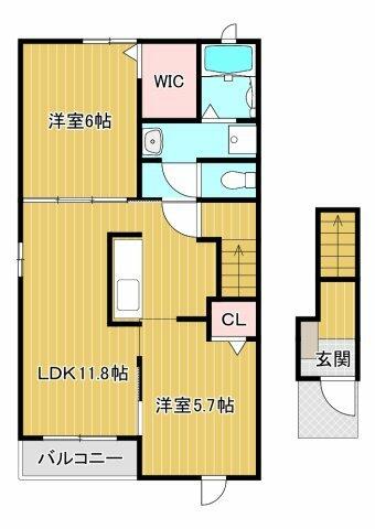 福岡県八女市馬場(賃貸アパート2LDK・2階・57.93㎡)の写真 その2