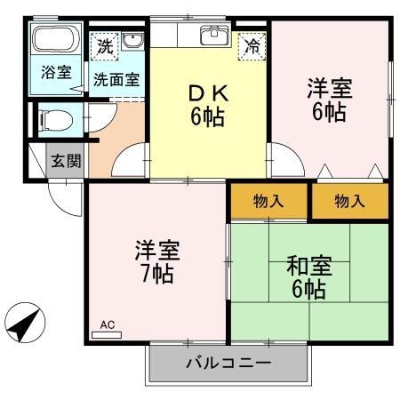 セジュールミナミＢ棟 202｜愛媛県西条市三津屋南(賃貸アパート3DK・2階・55.43㎡)の写真 その2