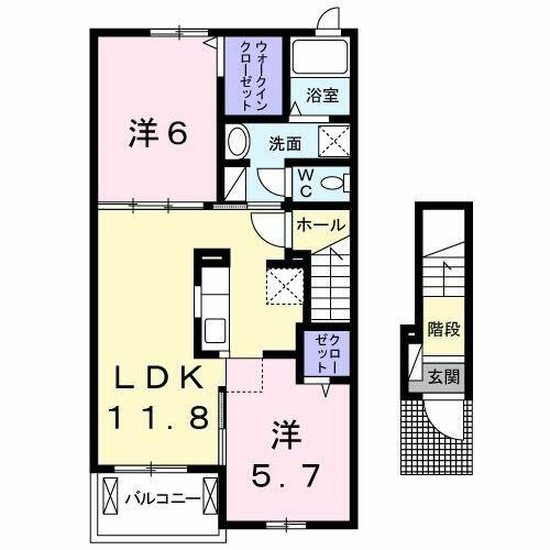 プランドール　ポワール｜千葉県松戸市六実１丁目(賃貸アパート2LDK・2階・56.68㎡)の写真 その2