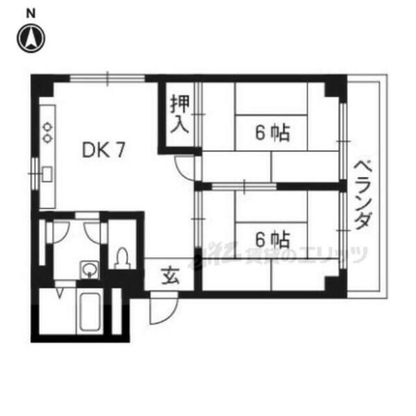 ＫＧビル 501｜京都府宇治市小倉町老ノ木(賃貸マンション2DK・5階・55.00㎡)の写真 その2