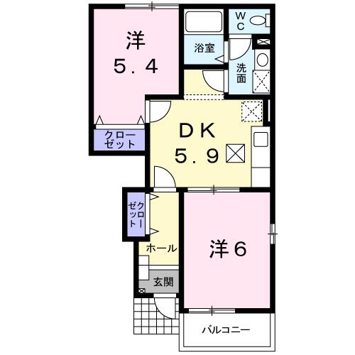 ルトワヴェールＢ 105｜愛媛県松山市久米窪田町(賃貸アパート2DK・1階・42.77㎡)の写真 その2