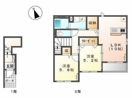 ルピナス 00202｜栃木県足利市借宿町(賃貸アパート2LDK・2階・56.88㎡)の写真 その2