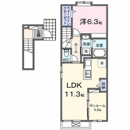 神奈川県大和市下鶴間(賃貸アパート1LDK・2階・50.74㎡)の写真 その2