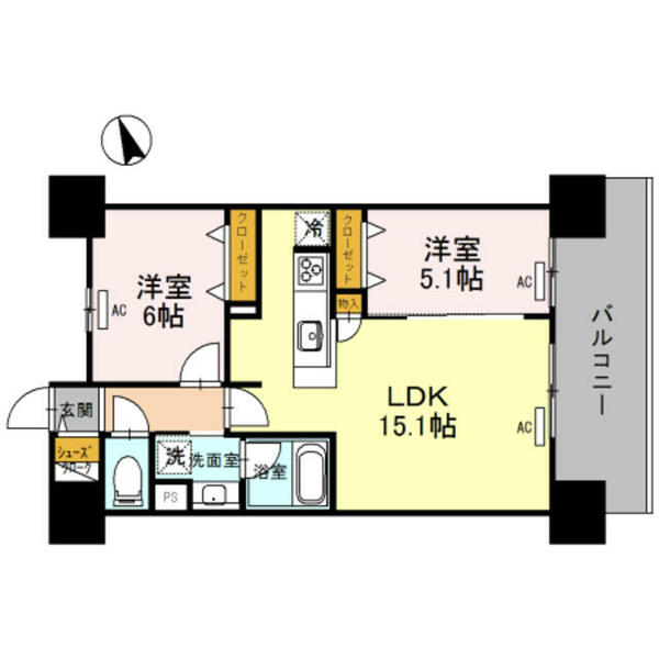 パンドノール住吉大社｜大阪府大阪市住吉区東粉浜３丁目(賃貸マンション2LDK・6階・57.57㎡)の写真 その2