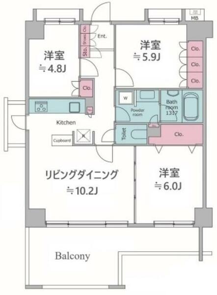 パティオス２番街｜千葉県千葉市美浜区打瀬２丁目(賃貸マンション3LDK・3階・74.09㎡)の写真 その2