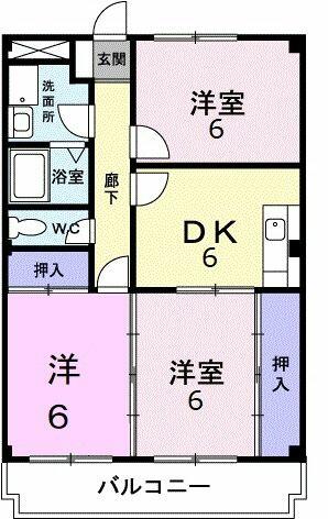 神奈川県大和市下鶴間(賃貸マンション3DK・1階・56.07㎡)の写真 その2