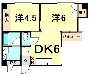 兵庫県尼崎市東園田町６丁目(賃貸マンション2DK・3階・35.46㎡)の写真 その2