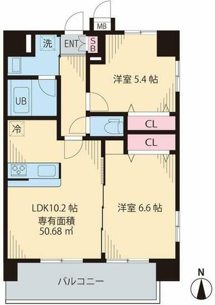 東京都杉並区下高井戸４丁目(賃貸マンション2LDK・6階・50.68㎡)の写真 その2