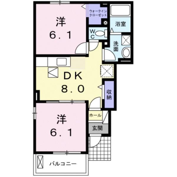 鳥取県米子市富益町(賃貸アパート2DK・1階・45.77㎡)の写真 その2