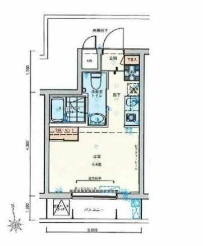 バージュアル横濱あざみ野 305｜神奈川県横浜市青葉区荏田町(賃貸マンション1K・3階・21.12㎡)の写真 その2