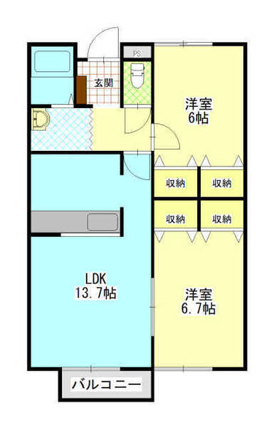 エクセランプラース F103｜新潟県燕市小高(賃貸アパート2LDK・1階・57.96㎡)の写真 その2