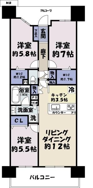 デュオヒルズつくばエンブレム｜茨城県つくば市吾妻１丁目(賃貸マンション3LDK・8階・75.79㎡)の写真 その2