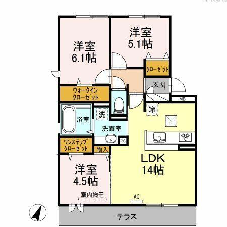 Ｄ－ｒｏｏｍ昭代　弐番館 102｜福岡県福岡市早良区昭代１丁目(賃貸アパート3LDK・1階・67.53㎡)の写真 その2