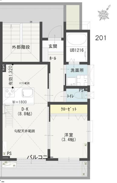 緑ヶ丘新築アパート 201｜千葉県松戸市緑ケ丘２丁目(賃貸アパート1DK・2階・31.57㎡)の写真 その2
