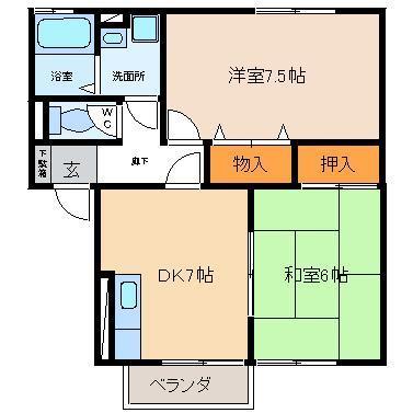 セジュールＯ・Ｔ A102｜富山県富山市上大久保(賃貸アパート2DK・1階・48.64㎡)の写真 その2