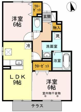 ウィズテリア　Ｂ棟 106｜福岡県久留米市高良内町(賃貸アパート2DK・1階・52.33㎡)の写真 その2