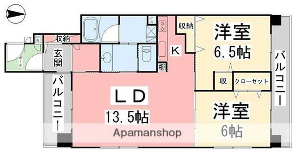 ヴァン・ヴィヴァン三番町｜愛媛県松山市三番町４丁目(賃貸マンション2LDK・6階・62.60㎡)の写真 その2