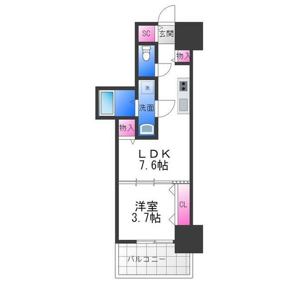 クローバー・レジデンスＮａｋａｍｏｚｕ｜大阪府堺市北区中百舌鳥町６丁(賃貸マンション1DK・11階・27.68㎡)の写真 その2