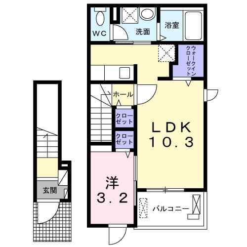 フェリス・ヴェルデ 207｜愛媛県今治市八町西３丁目(賃貸アパート1LDK・2階・37.63㎡)の写真 その2