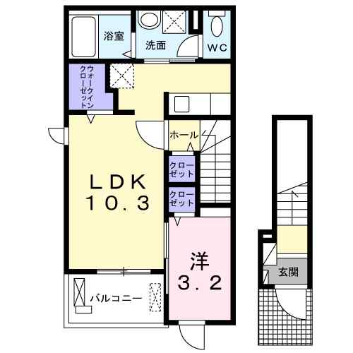 フェリス・ヴェルデ 201｜愛媛県今治市八町西３丁目(賃貸アパート1LDK・2階・37.63㎡)の写真 その2