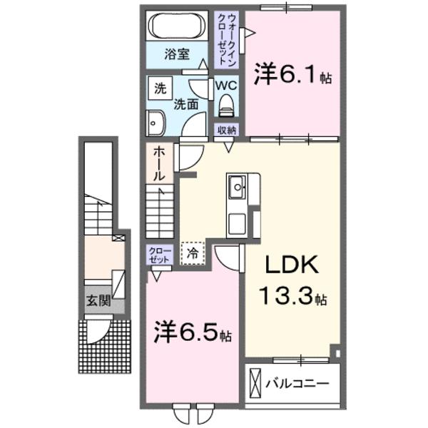 クレアール２　Ａ 0202｜広島県福山市御幸町大字森脇(賃貸アパート2LDK・2階・59.58㎡)の写真 その2