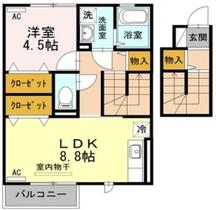 ベイ　クレスト 203 ｜ 徳島県阿南市那賀川町上福井堂免（賃貸アパート1LDK・2階・46.20㎡） その2