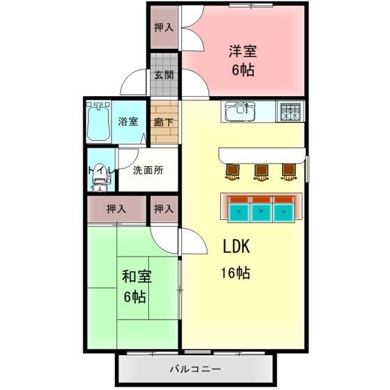 ファミール竜田 201｜熊本県熊本市北区弓削１丁目(賃貸アパート2LDK・2階・59.35㎡)の写真 その2