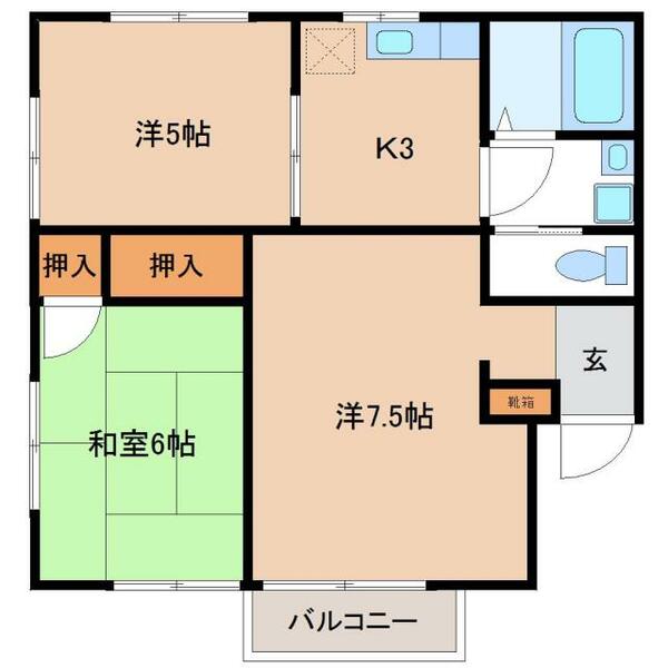 国府フェリスⅠ 101｜宮城県多賀城市城南２丁目(賃貸アパート3K・1階・51.66㎡)の写真 その2